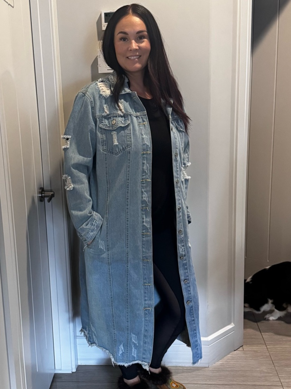 Light Wash Long Denim Trench Coat